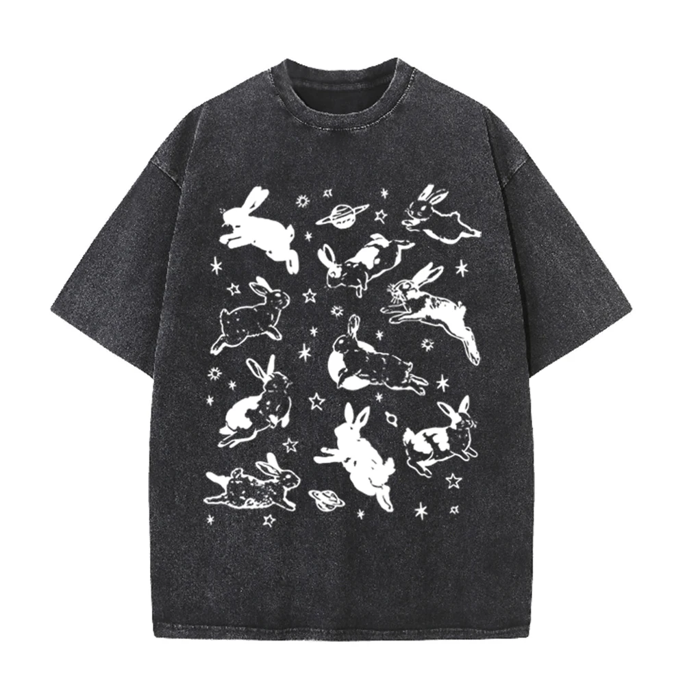 Acid Wash Vintage Graphic T Shirt - 2026 빈티지 스페이스 래빗 플래닛 스타