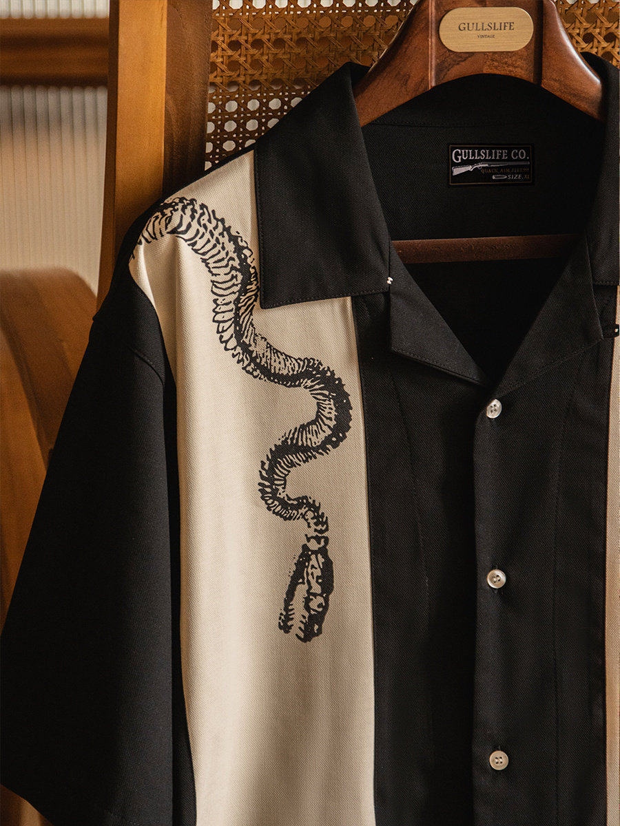 Short Sleeve Bowling Shirt Retro - 루즈핏 쿠바 칼라 프린트 반팔 남성
