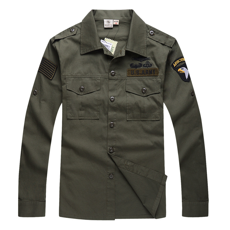 Tactical Military Shirt Cargo - 남성용 코튼 밀리터리 매니아 긴팔 전술