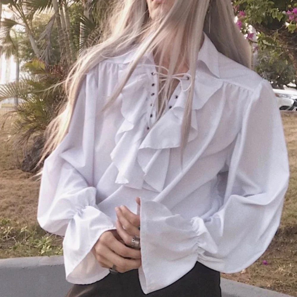Medieval Gothic Lace Up Pirate Shirt - 남성 해적 셔츠 뱀파이어 왕자 시인