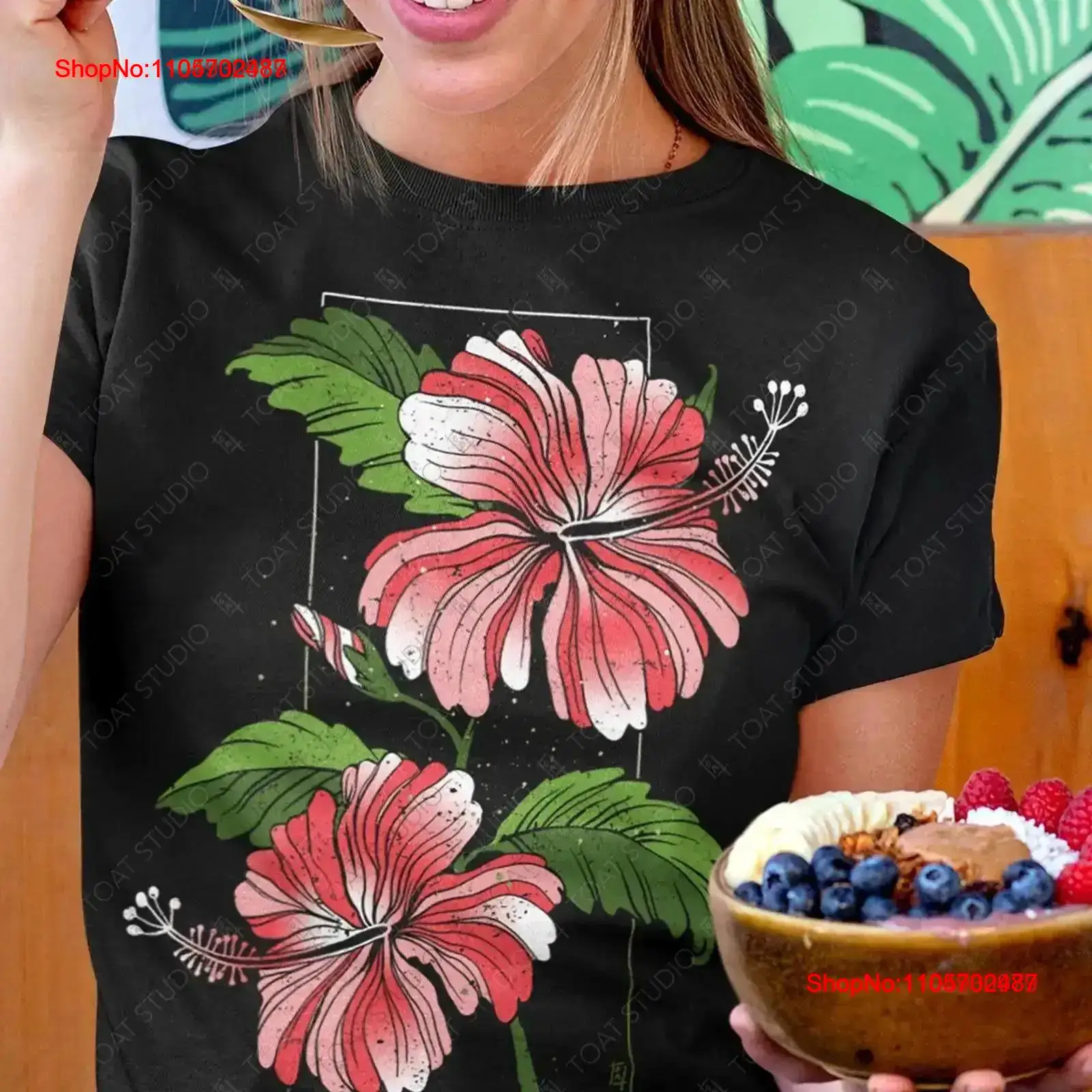 Vintage Hawaiian Floral Shirt - 히비스커스 꽃 티셔츠 꽃무늬 식물 자연