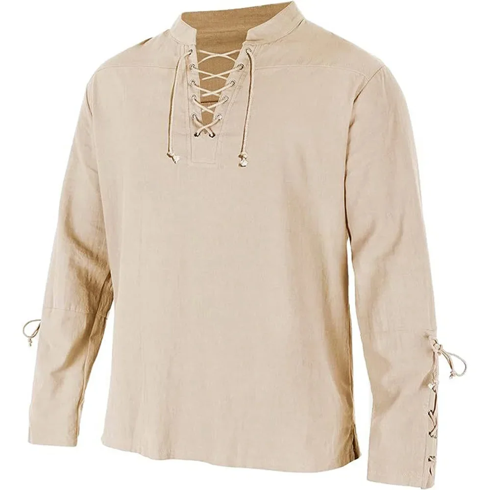남성용 긴팔 셔츠, 레이스업 V넥 커프, 중세 해적 원 - Medieval Gothic Lace Up Pirate Shirt 리뷰 및 가격