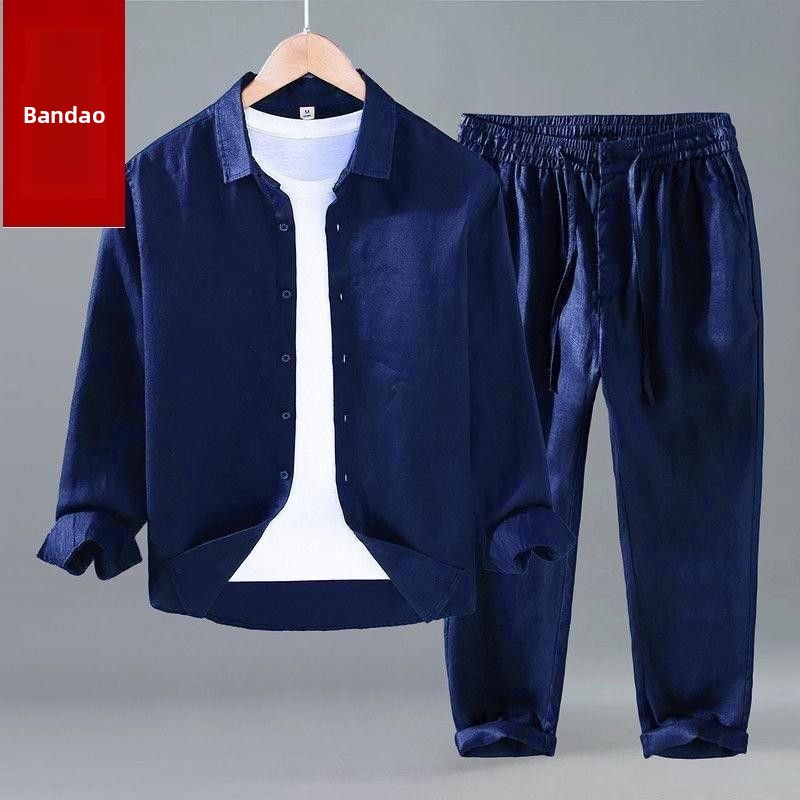 여름 면 린넨 셔츠 바지 세트 긴팔 턴다운 칼라 반팔  - Mens Linen Shirt Long Sleeve 리뷰 및 가격