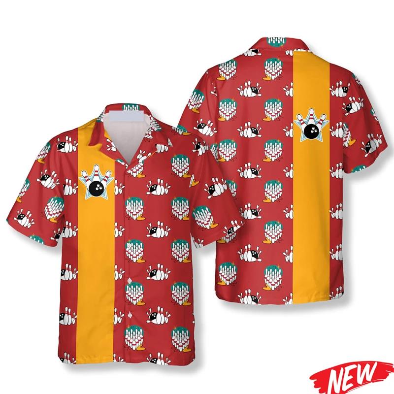 클래식 볼링 패턴 남성용 하와이안 셔츠 여름 스트리트  - Short Sleeve Bowling Shirt Retro 리뷰 및 가격
