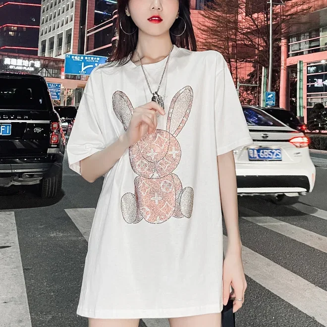 여성용 여름 캐주얼 티셔츠: 다이아몬드 카툰 프린트 반 - T-Shirts 리뷰 및 가격