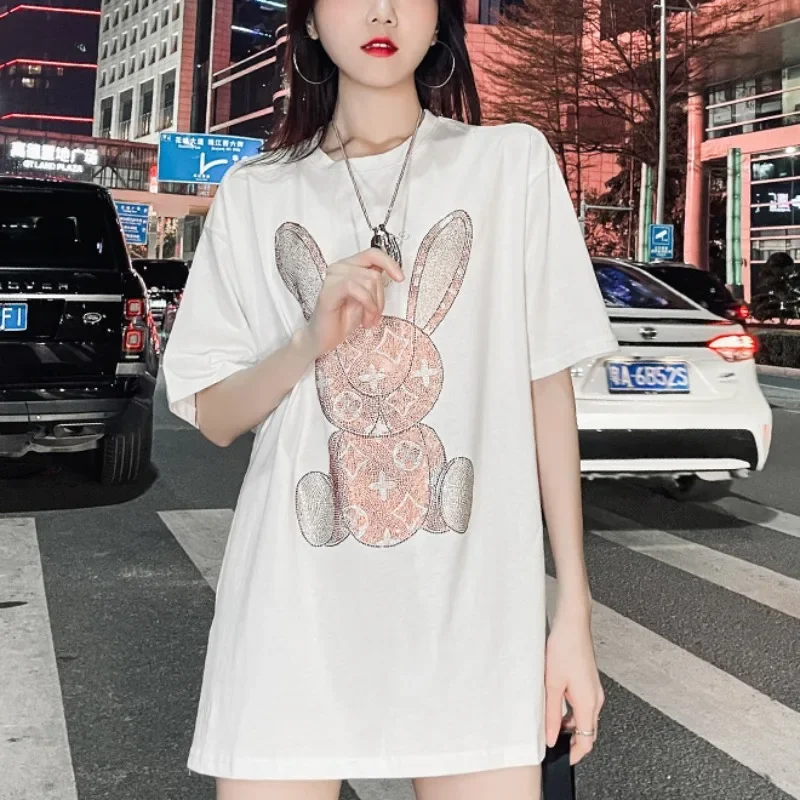 여성용 여름 캐주얼 티셔츠: 다이아몬드 카툰 프린트 반 - T-Shirts 리뷰 및 가격