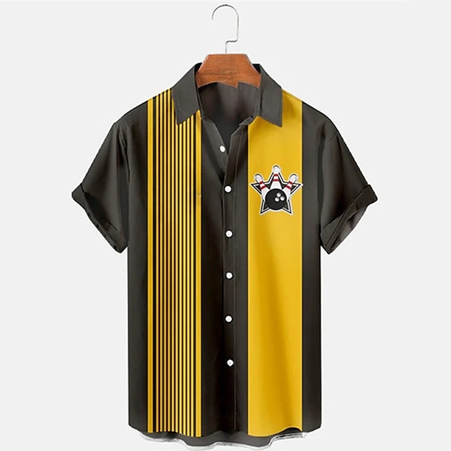 남성용 스트라이프 볼링 패턴 프린트 반팔 라펠 셔츠 레 - Short Sleeve Bowling Shirt Retro 리뷰 및 가격
