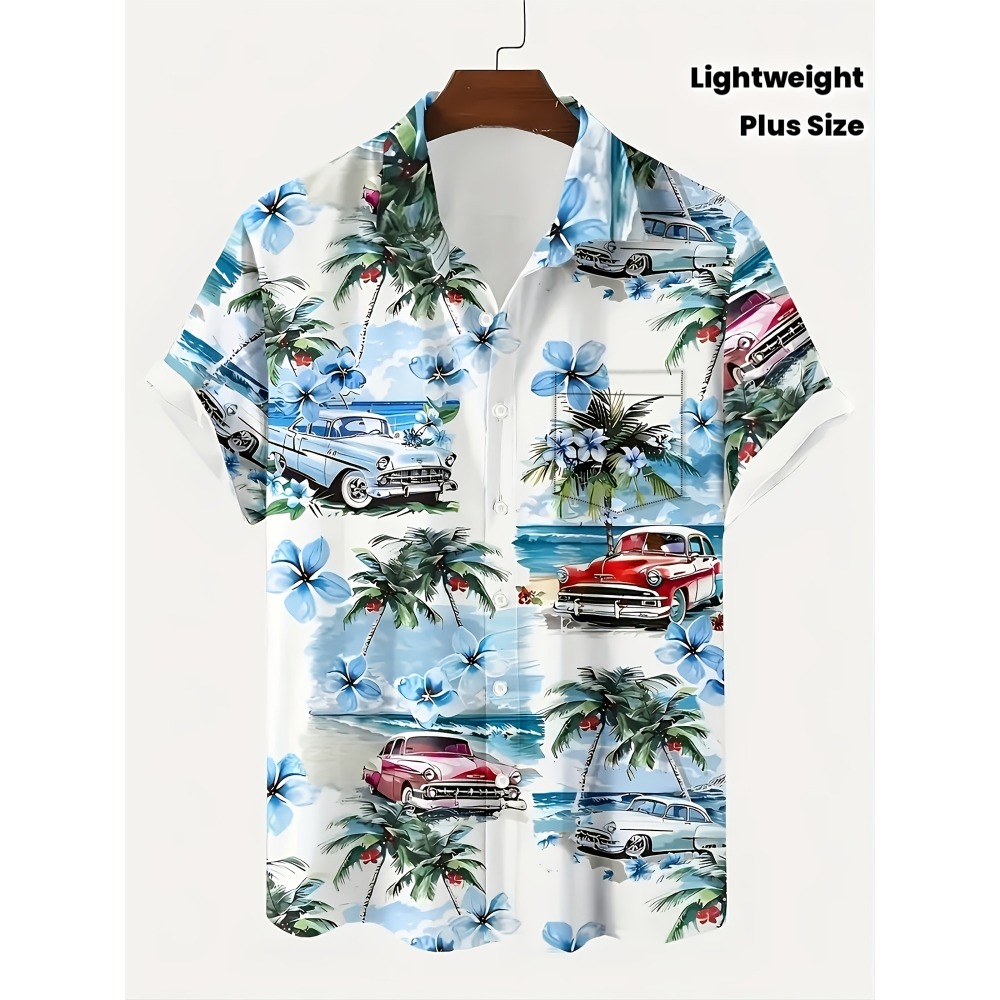 남성용 빈티지 클래식 자동차 야자수 플루메리아 프린트  - Vintage Hawaiian Floral Shirt 리뷰 및 가격