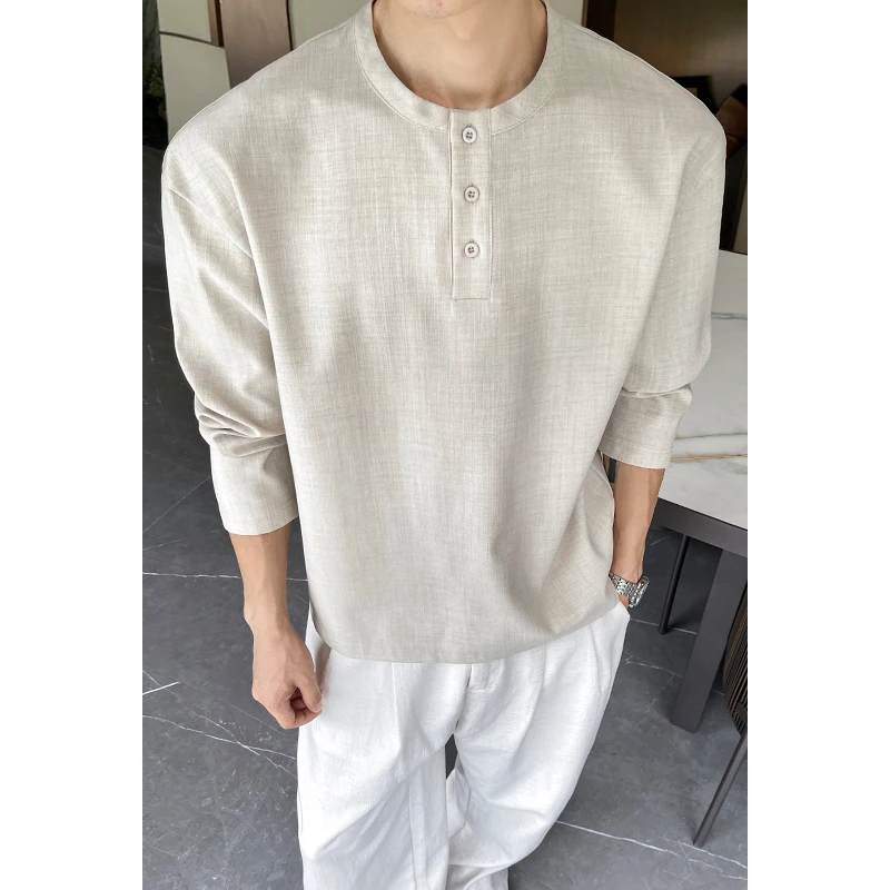 남성 캐주얼 인조 린넨 헨리 티셔츠 긴소매 3버튼 플래 - Mens Linen Shirt Long Sleeve 리뷰 및 가격