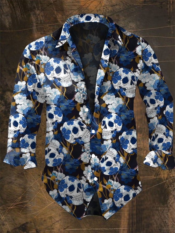 할로윈 남성용 어두운 해골 프린트, 캐주얼 긴팔 셔츠, - Vintage Hawaiian Floral Shirt 리뷰 및 가격