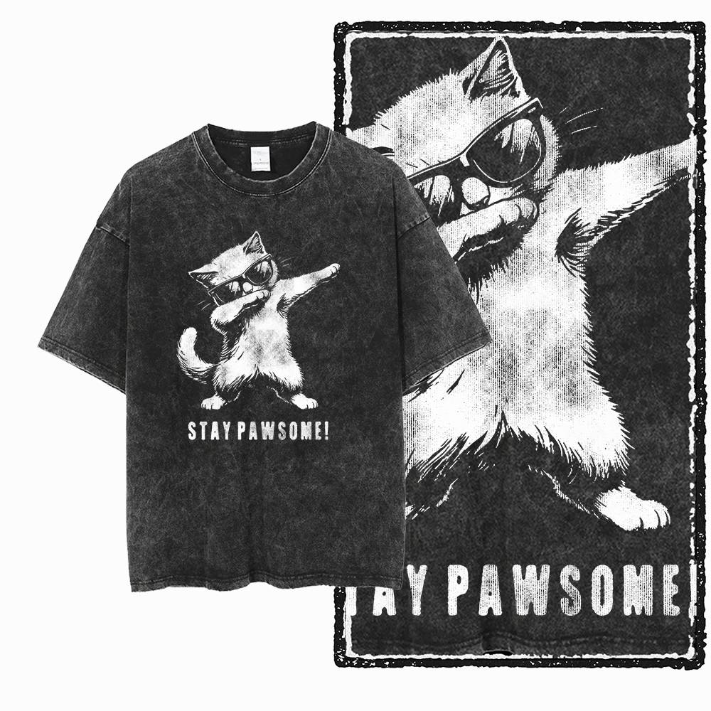 G55 산성 워싱 블랙 코튼 쿨캣 그래픽 남성 티셔츠  - Acid Wash Vintage Graphic T Shirt 리뷰 및 가격