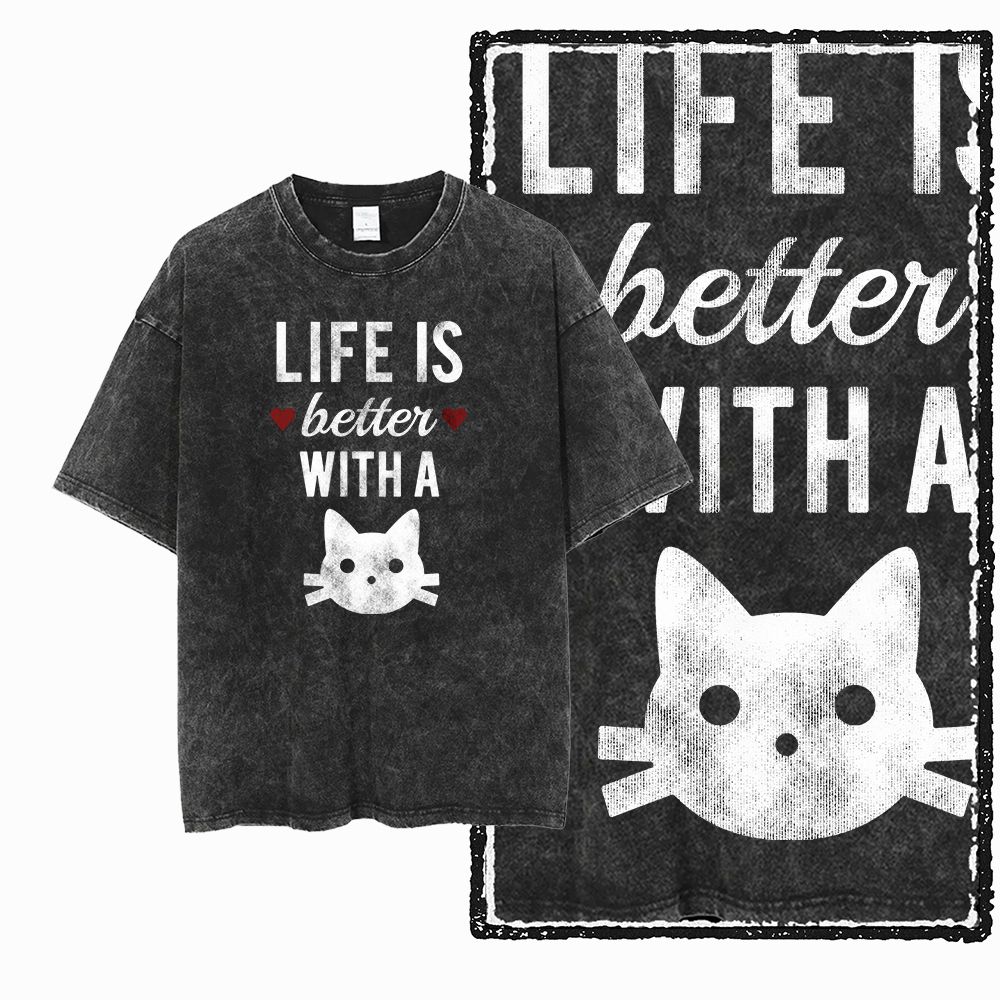 G55 산성 워싱 블랙 코튼 쿨캣 그래픽 남성 티셔츠  - Acid Wash Vintage Graphic T Shirt 리뷰 및 가격