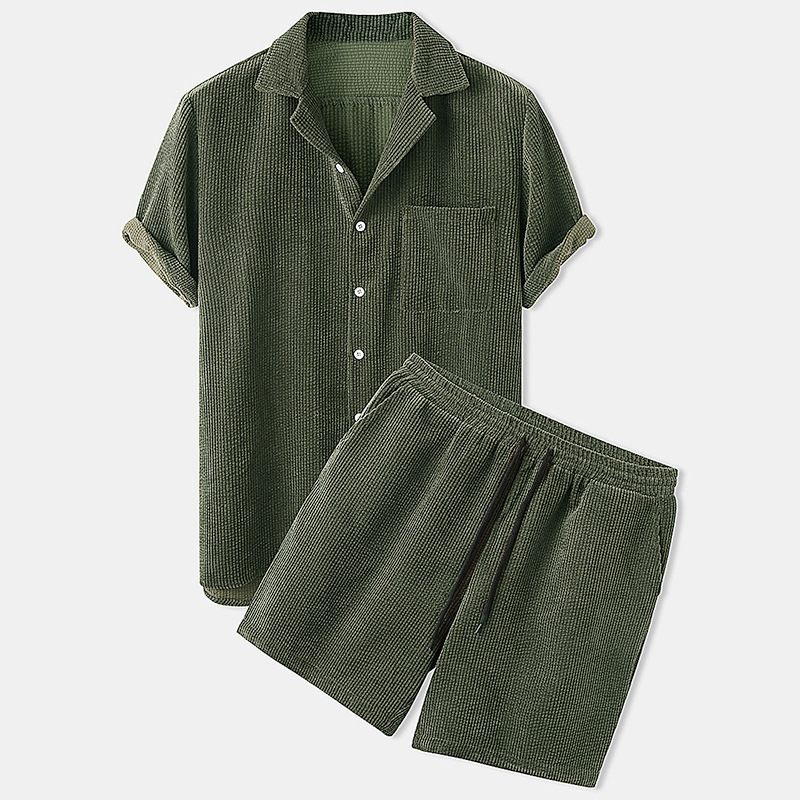 2025 신사복 여름 코듀로이 셔츠와 반바지 세트 솔리 - Corduroy Button Up Shirt Men 리뷰 및 가격