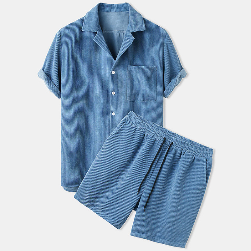 2025 신사복 여름 코듀로이 셔츠와 반바지 세트 솔리 - Corduroy Button Up Shirt Men 리뷰 및 가격