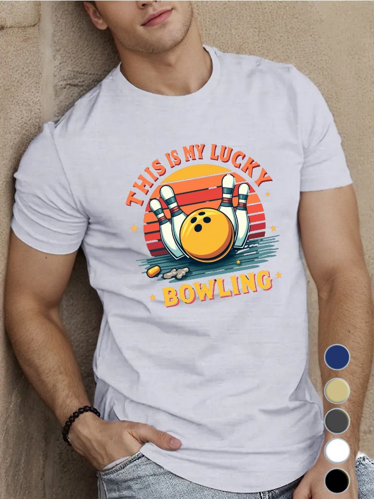 로얄 블루 남성용 크루넥 면 티셔츠 이건 내 행운의 볼 - Short Sleeve Bowling Shirt Retro 리뷰 및 가격