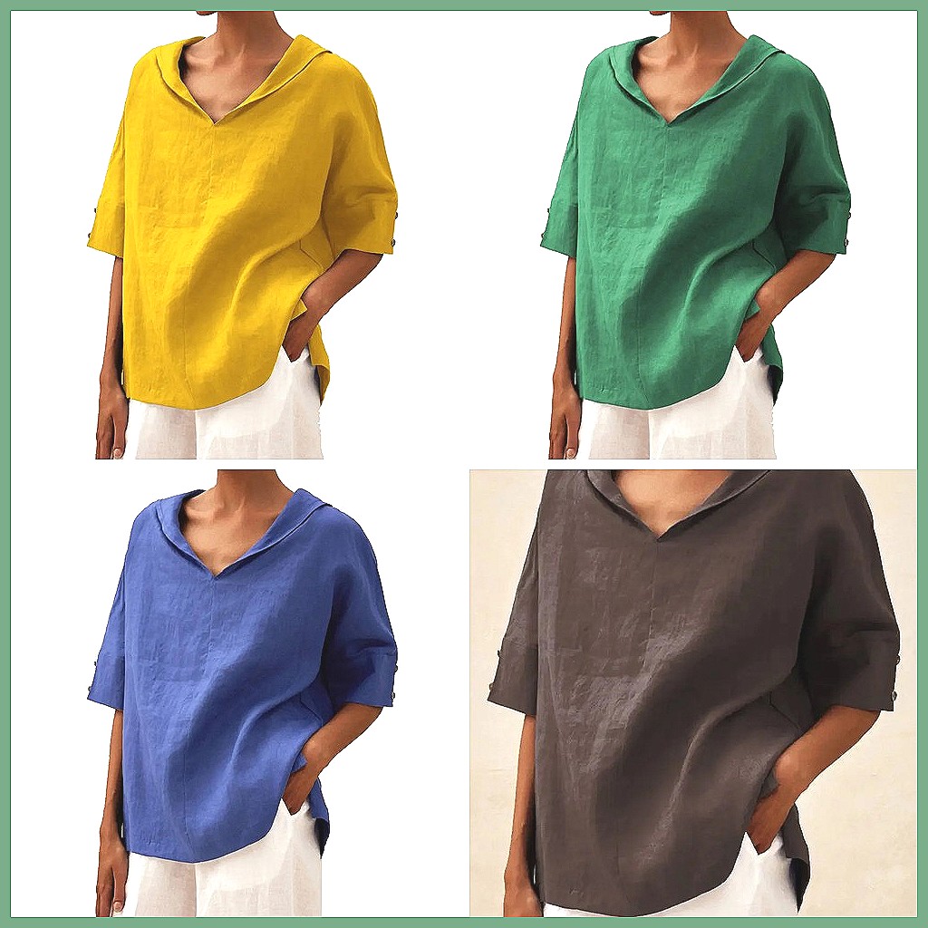 여성용 루즈핏 V넥 코튼 린넨 셔츠 2026, 캐주얼하 - Shirts 리뷰 및 가격