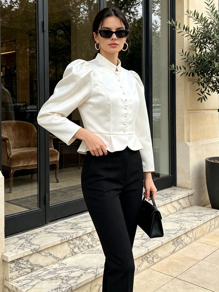 토시 페플럼 블라우스 긴소매 퍼프 숄더 만다린 칼라 버 - Mandarin Collar Formal Shirt Slim Fit 리뷰 및 가격