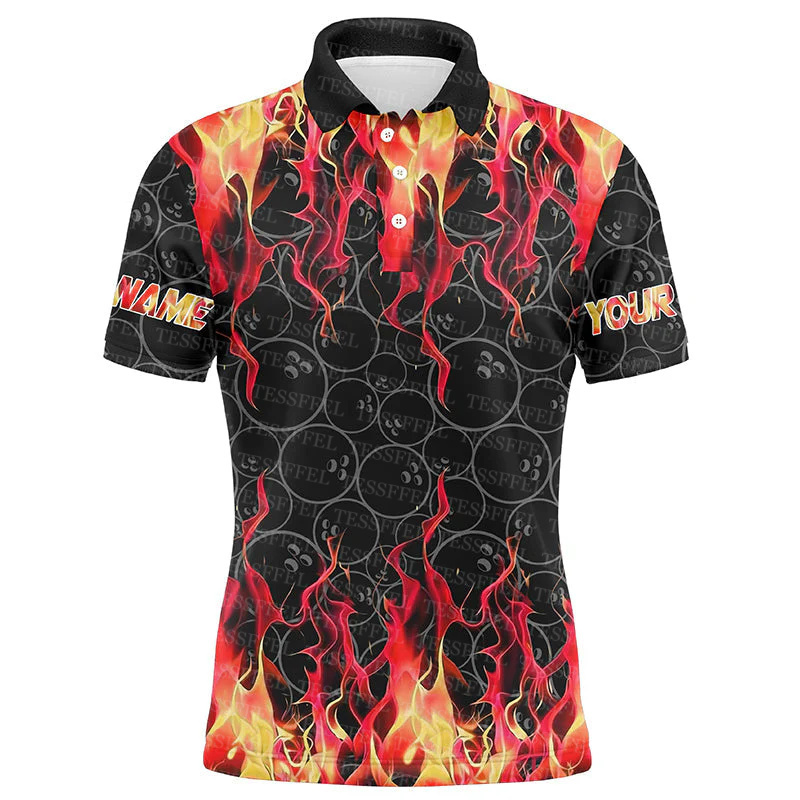 사용자 정의 이름 낙서 불꽃 그라데이션 볼링 문신 레트 - Short Sleeve Bowling Shirt Retro 리뷰 및 가격